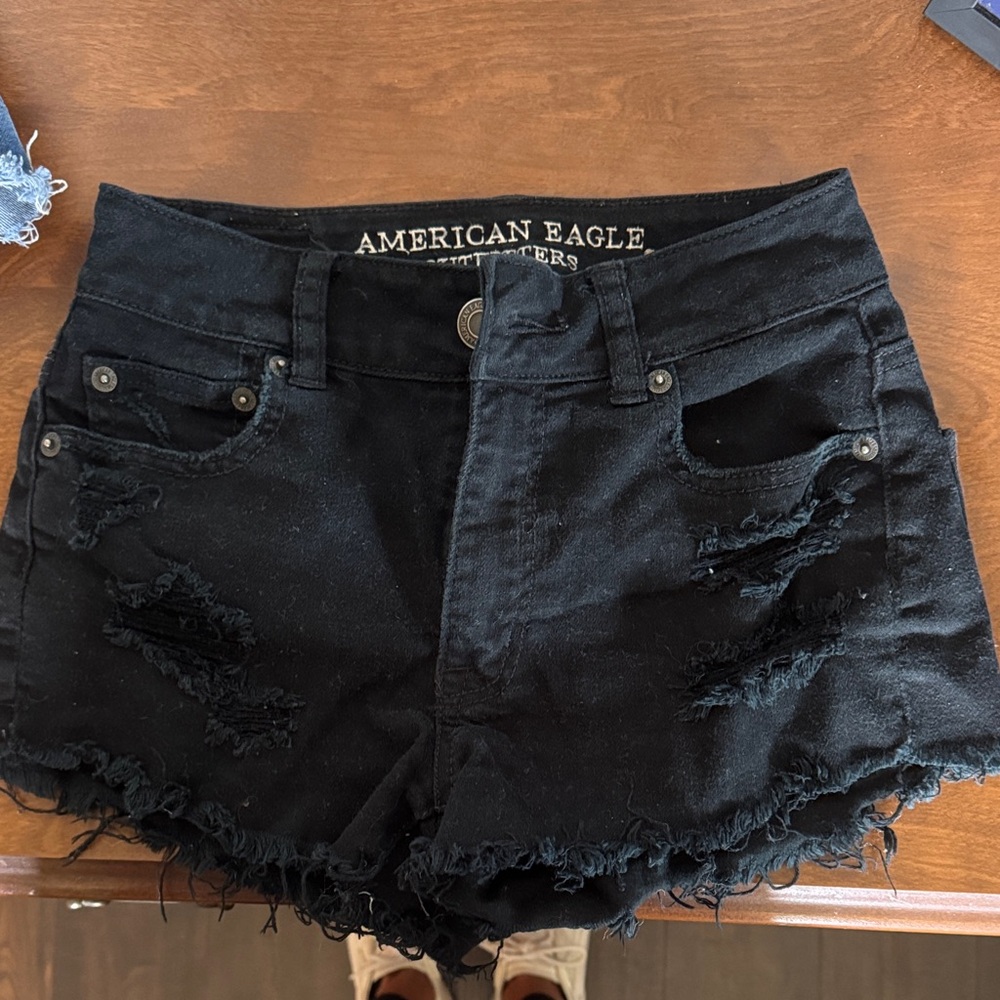 American Eagle Outfitters Black Frayed Jean Shorts